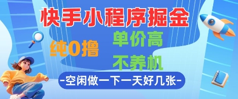 快手小程序掘金，纯0撸，单价高不养机 利用空闲时间做一做，一天好几张【揭秘】-云网创