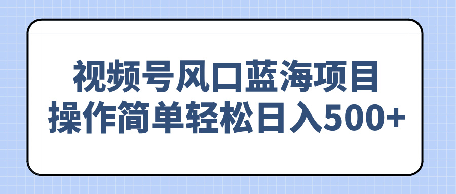 视频号风口蓝海项目，操作简单轻松日入500+-云网创