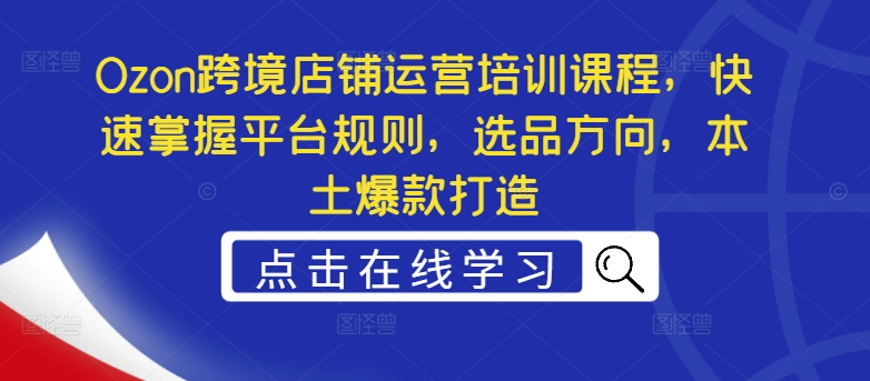 Ozon跨境店铺运营培训课程，快速掌握平台规则，选品方向，本土爆款打造-云网创