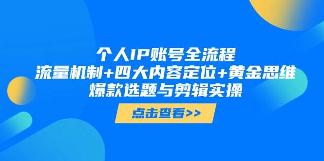 个人IP账号全流程：流量机制+四大内容定位+黄金思维, 爆款选题与剪辑实操-云网创