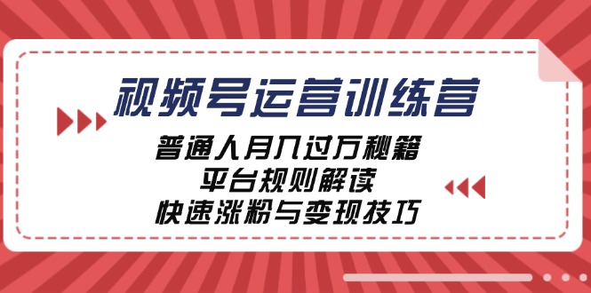 视频号运营训练营：普通人月入过万秘籍，平台规则解读，快速涨粉与变现-云网创