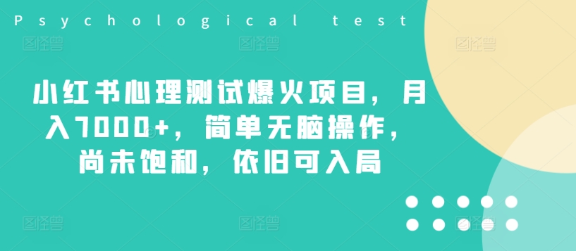 小红书心理测试爆火项目，月入7000+，简单无脑操作，尚未饱和，依旧可入局-云网创