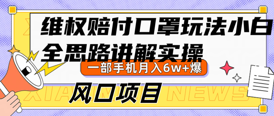 维权赔付口罩玩法，小白也能月入6w+，风口项目实操-云网创