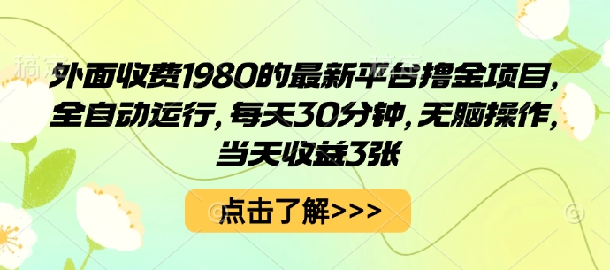 外面收费1980的最新平台撸金项目，全自动运行，每天30分钟，无脑操作，当天收益3张【揭秘】-云网创