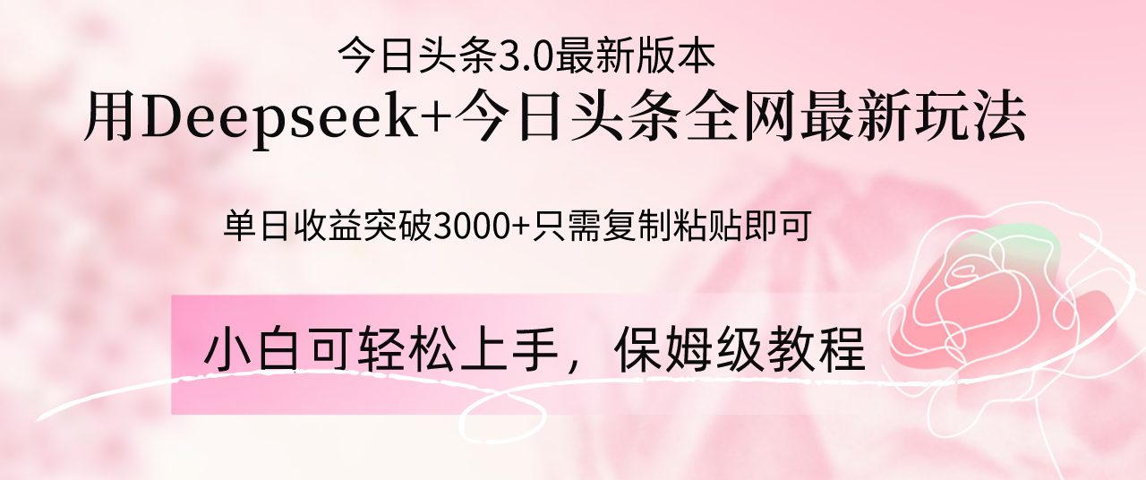 Deepseek结合今日头条全网最新玩法，单日收益突破3000+，只需要简单的…-云网创