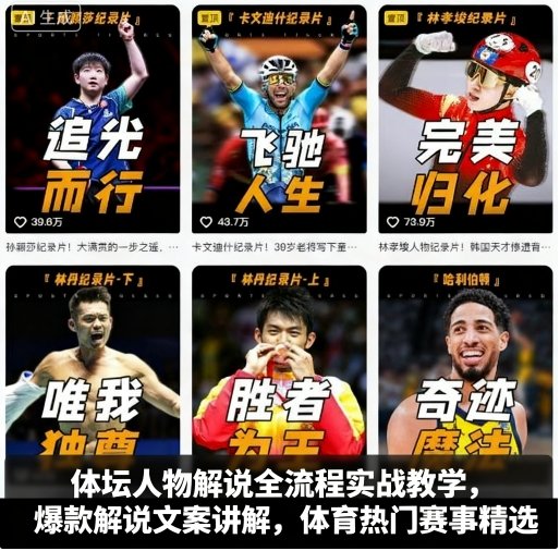 体坛人物解说全流程实战教学，爆款解说文案讲解，体育热门赛事精选-云网创