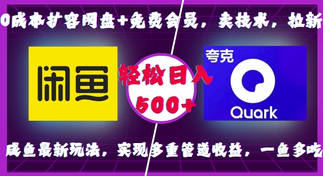 0成本扩容网盘+免费会员,卖技术,拉新,咸鱼最新玩法,实现多重管道收益,一鱼多吃,轻松日入500+