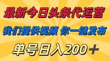 最新今日头条代运营，我们提供视频，你一键发布，单号日入200+【揭秘】-云网创