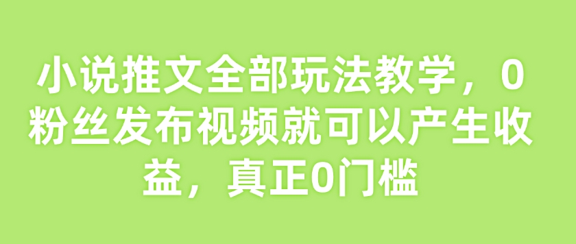 小说推文全部玩法教学,0粉丝发布视频就可以产生收益,真正0门槛