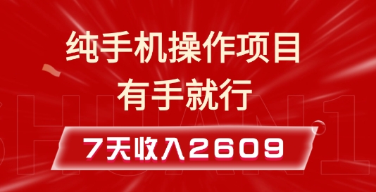 纯手机操作的小项目,有手就能做,7天收入2609+实操教程【揭秘】