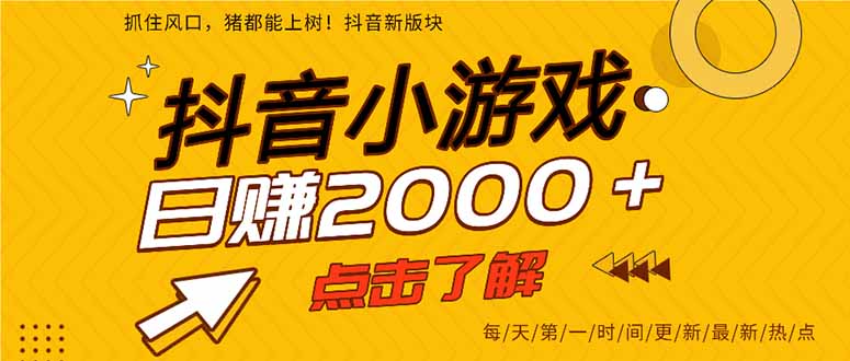 抖音小游戏，最新风口项目，亲测单游戏2000+感兴趣点击了解。-云网创