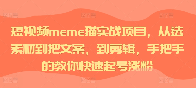 短视频meme猫实战项目，从选素材到把文案，到剪辑，手把手的教你快速起号涨粉-云网创