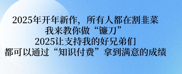 2025年开年新作，所有人都在割韭菜，我来教你做“镰刀” 2025让支持我的好兄弟们都可以通过“知识付费”拿到满意的成绩【揭秘】-云网创