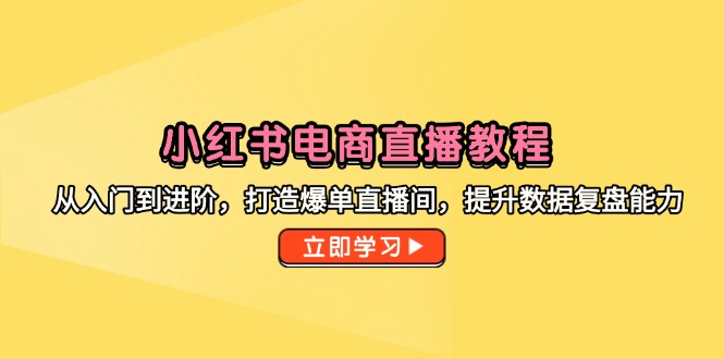 小红书电商直播教程，从入门到进阶，打造爆单直播间，提升数据复盘能力-云网创