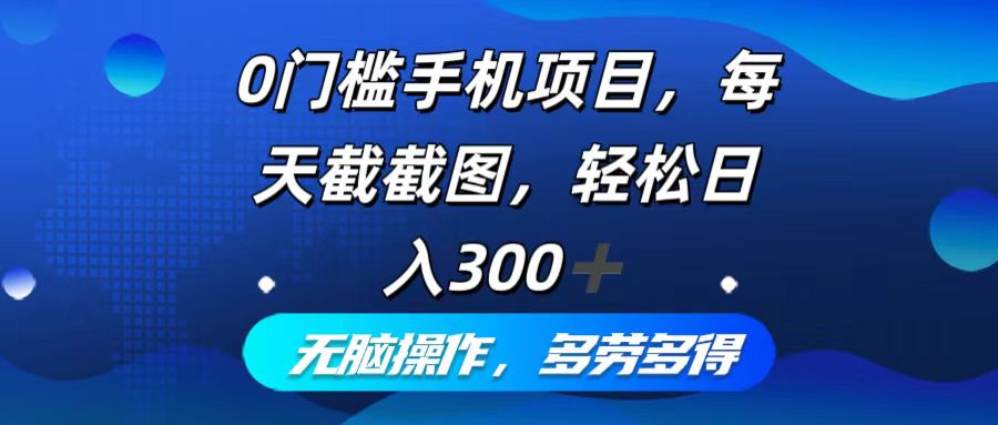 0门槛手机项目，每天截截图，轻松日入300+，无脑操作多劳多得-云网创