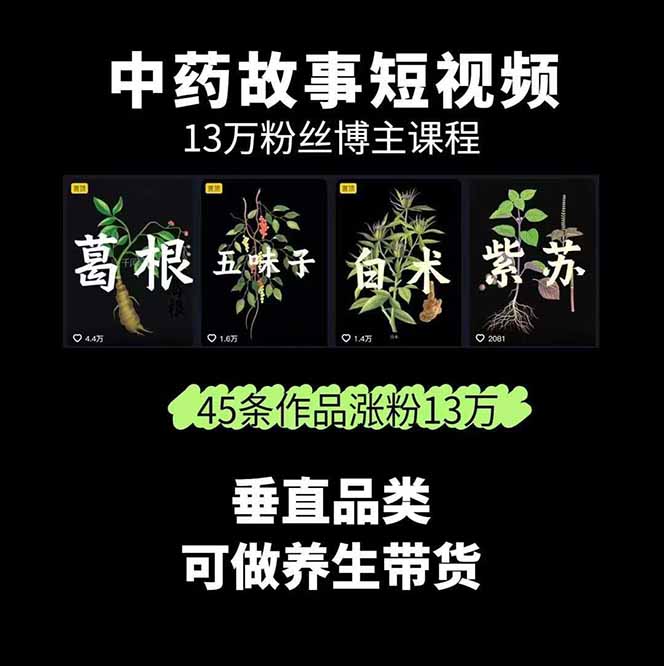 图片[1]-中草药养生赛道：AI文案+故事模板+橱带货，45条作品涨粉13w+单月变现1万+-云网创