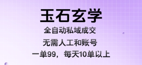 玉石玄学全自动私域成交，一单99每天十单以上，无需人工和矩阵账号，蓝海项目直接干【揭秘】-云网创