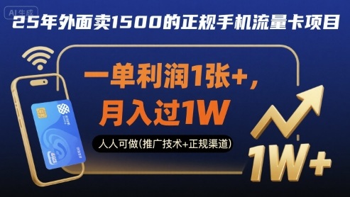 25年外面卖1500的正规手机流量卡项目，一单利润1张+，月入过1W，人人可做(推广技术+正规渠道)【揭秘】-云网创