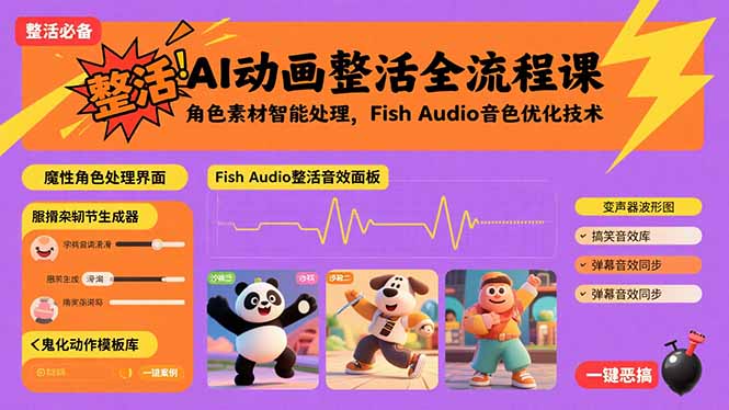 AI动画整活全流程课，角色素材智能处理，Fish Audio音色优化技术-云网创