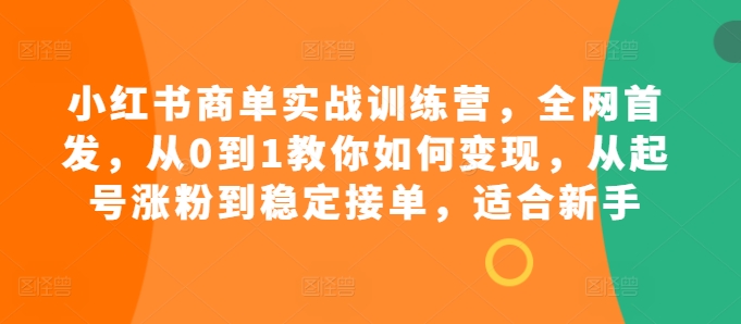 小红书商单实战训练营，全网首发，从0到1教你如何变现，从起号涨粉到稳定接单，适合新手-云网创