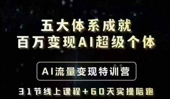 五大体系成就百万变现AI超级个体- AI流量变现特训营,一步一步教你一个人怎么年入百W