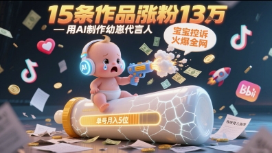 用AI制作幼崽代言人，宝宝的控诉火爆全网，15条作品涨粉13W，单号月入5位数实操教程-云网创
