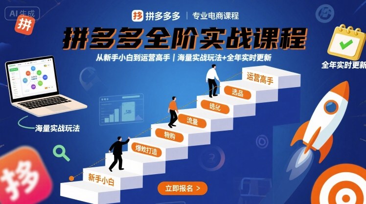拼多多全阶实战课程，从新手小白到运营高手，海量实战玩法+全年实时更新【2025年9月更新】-云网创
