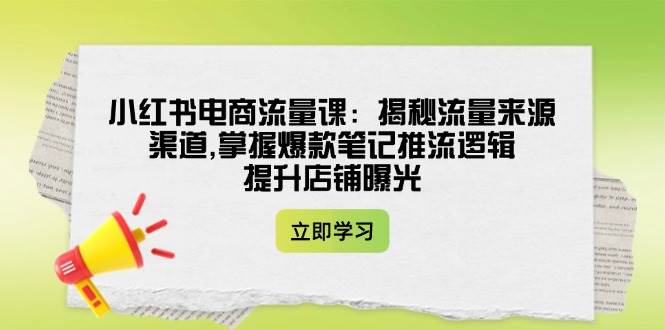小红书电商流量课：揭秘流量来源渠道,掌握爆款笔记推流逻辑,提升店铺曝光-云网创
