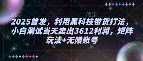 2025首发,利用黑科技带货打法,小白测试当天卖出3612利润,矩阵玩法+无限账号【揭秘】