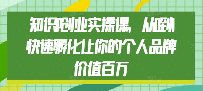 知识IP创业实操课，从0到1快速孵化让你的个人品牌价值百万-云网创