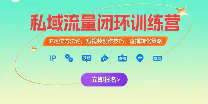 私域流量闭环训练营：IP定位方法论，短视频创作技巧，直播转化策略-云网创