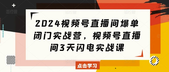 2024视频号直播间爆单闭门实战营,视频号直播间3天闪电实战课
