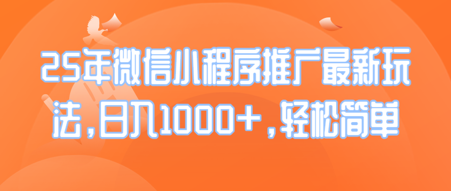 25年微信小程序推广最新玩法，日入1000+，轻松简单-云网创