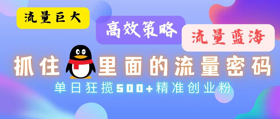 流量蓝海，抓住QQ里面的流量密码！高效策略，单日狂揽500+精准创业粉-云网创