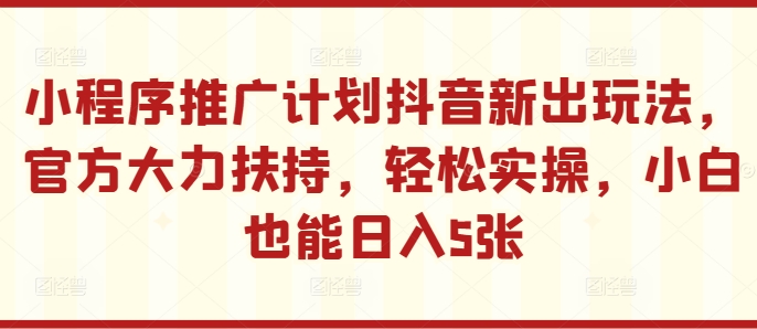 小程序推广计划抖音新出玩法，官方大力扶持，轻松实操，小白也能日入5张【揭秘】-云网创